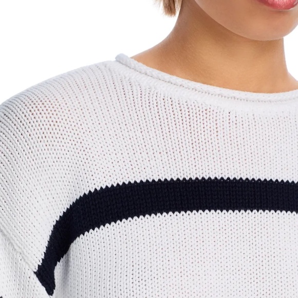 AQUA Cotton Drop Shoulder Crewneck Striped Sweater – White/Black, M, NWT - Picture 6 of 6